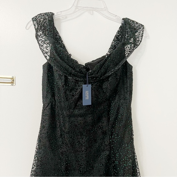 Marchesa Notte Ombré Glitter Tulle Off Shoulder Gown - Picture 4 of 11